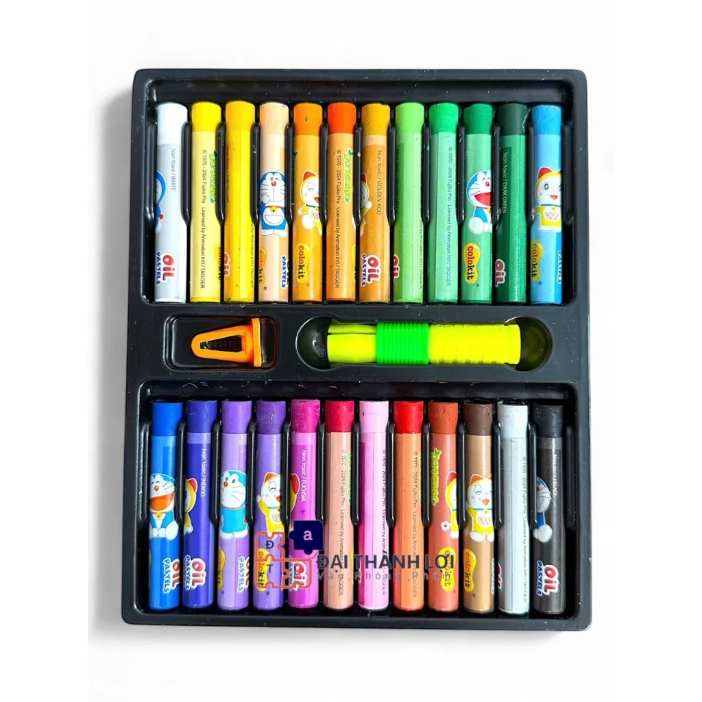 Bút sáp dầu học sinh màu Pastel Thiên Long Colokit phiên bản Doraemon OP-C09/DO 24 màu - tặng kẹp chống bẩn và chuốt sáp