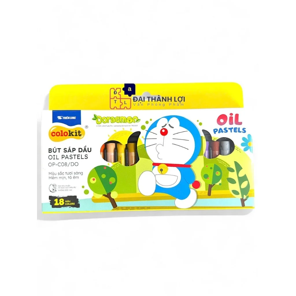 Bút sáp dầu học sinh màu Pastel Thiên Long Colokit phiên bản Doraemon OP-C09/DO 24 màu - tặng kẹp chống bẩn và chuốt sáp