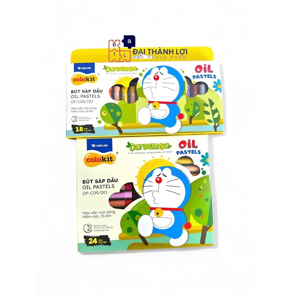 Bút sáp dầu học sinh màu Pastel Thiên Long Colokit phiên bản Doraemon OP-C09/DO 24 màu - tặng kẹp chống bẩn và chuốt sáp