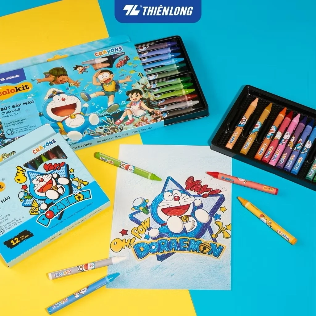 Bút Sáp màu Thiên Long nhân vật Doraemon CR-C05/DO, gồm 18 màu tươi sáng, không độc hại