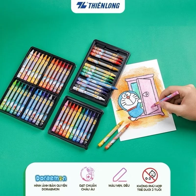 Bút Sáp màu Thiên Long nhân vật Doraemon CR-C05/DO, gồm 18 màu tươi sáng, không độc hại