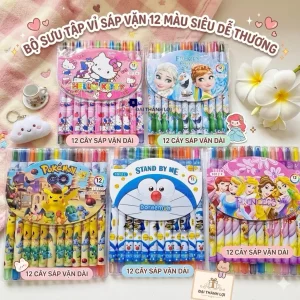 Bút Sáp Vặn 12 Màu THÂN DÀI - Sáp Màu Loại Tốt, Tô Màu Đẹp, Dễ Thương, Màu Sắc Tươi Sáng, Sáng Đẹp (Mẫu Ngẫu Nhiên)