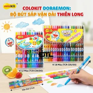 Bút sáp vặn Dài 12 màu Colokit Doraemon TCR-C04/DO Dài 17CM