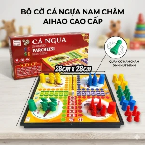 Bộ Bàn Cờ Cá Ngựa cao cấp có Nam Châm dưới quân cờ Hộp Nhựa có thể gấp gọn kích thước 28cm x 28cm