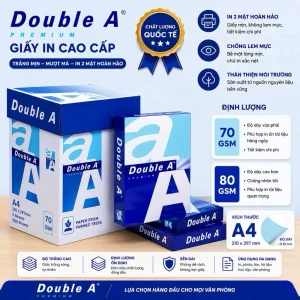 Giấy A4 Double A 500 tờ định lượng 70 gsm - 80 gsm dùng trong văn phòng, in ấn, trường học