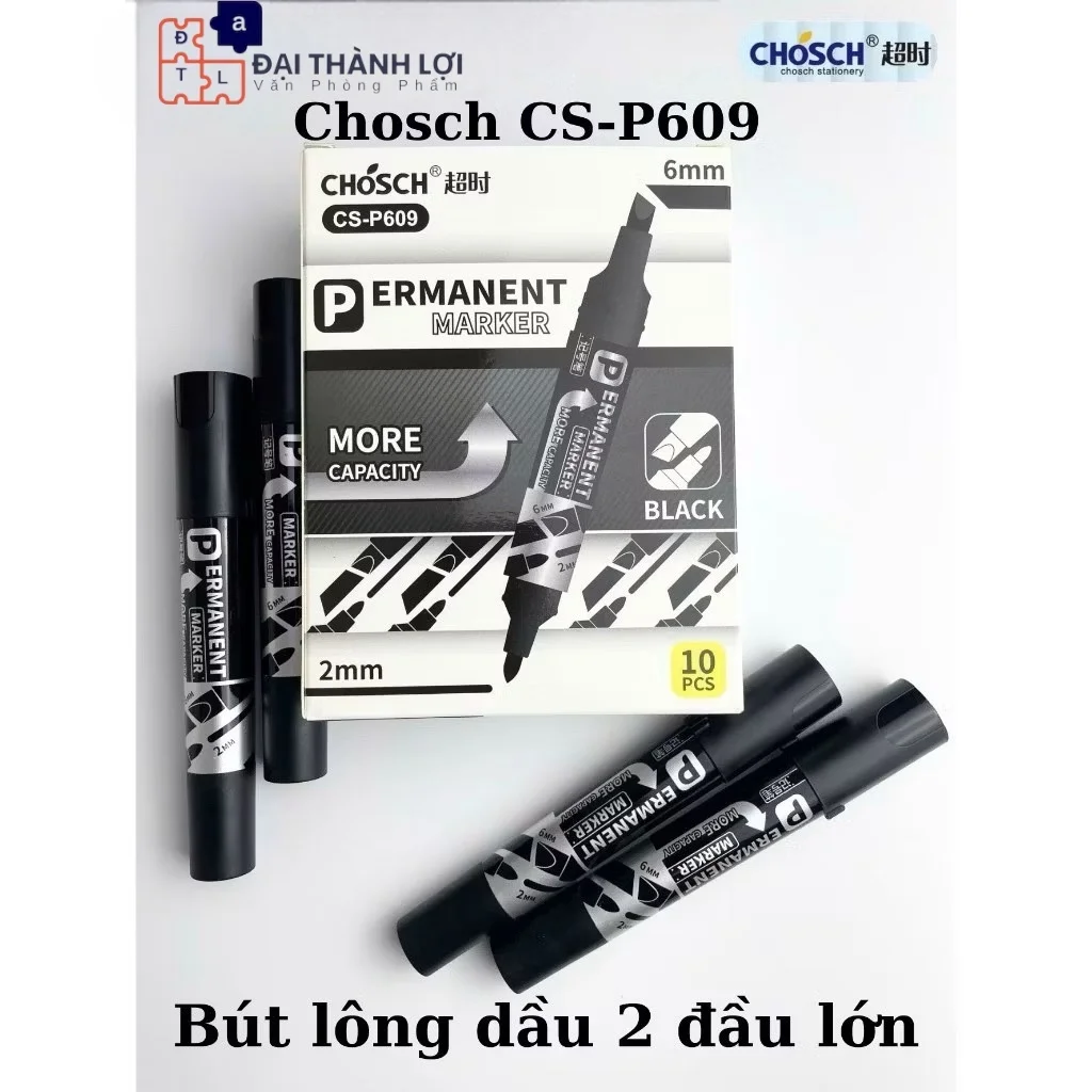 Bút Lông Dầu 2 Đầu Lớn Chosch CS-609 xanh/đỏ/đen(