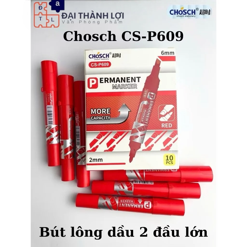 Bút Lông Dầu 2 Đầu Lớn Chosch CS-609 xanh/đỏ/đen(