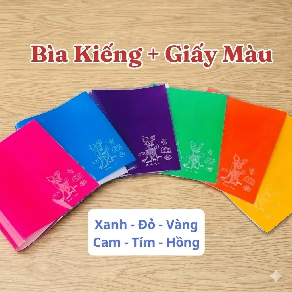 Bìa Bao Tập Vở Học Sinh Khổ 20.5cm (Bìa Kiếng Trong Con Nai + Giấy Màu Thủ Công)