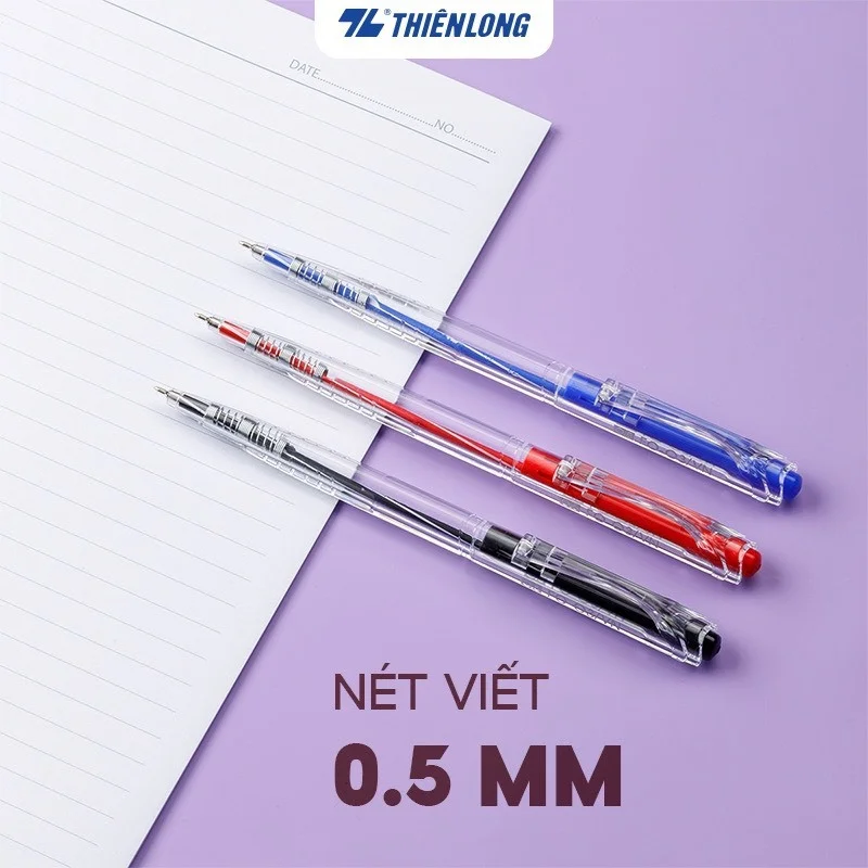 Bút bi Thiên Long FO-03/VN ngòi 0.5mm mực xanh/đỏ/đen cấu tạo 3 cạnh, mực không độc hại tiêu chuẩn quốc tế