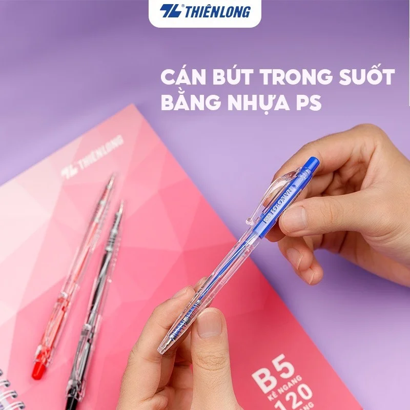 Bút bi Thiên Long FO-03/VN ngòi 0.5mm mực xanh/đỏ/đen cấu tạo 3 cạnh, mực không độc hại tiêu chuẩn quốc tế