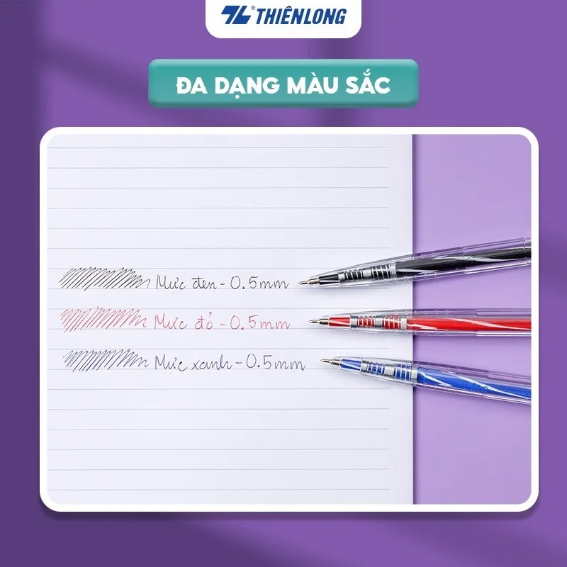 Bút bi Thiên Long FO-03/VN ngòi 0.5mm mực xanh/đỏ/đen cấu tạo 3 cạnh, mực không độc hại tiêu chuẩn quốc tế