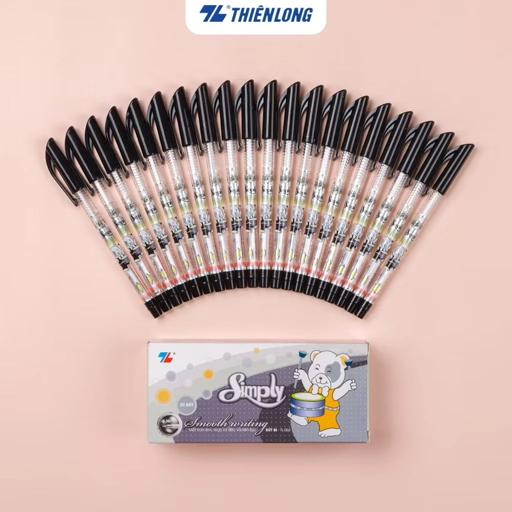 Bút bi Thiên Long TL-062 ngòi 0.38mm mực xanh/đỏ/đen có nắp đậy, đầu bi nhỏ tạo nét viết thanh mảnh