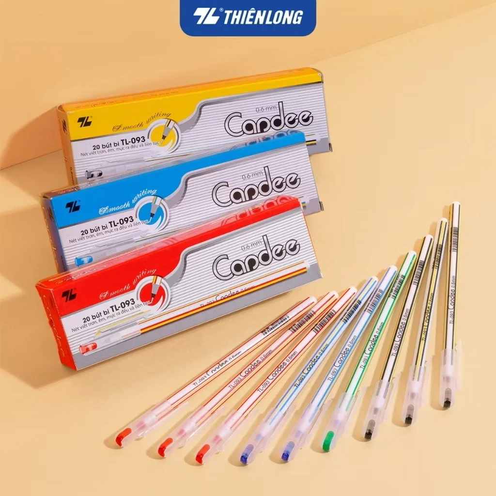 Bút bi Thiên Long TL-093 ngòi 0.6mm mực xanh/đỏ/đen có nắp đậy, trọng lượng nhẹ phù hợp tốc kí