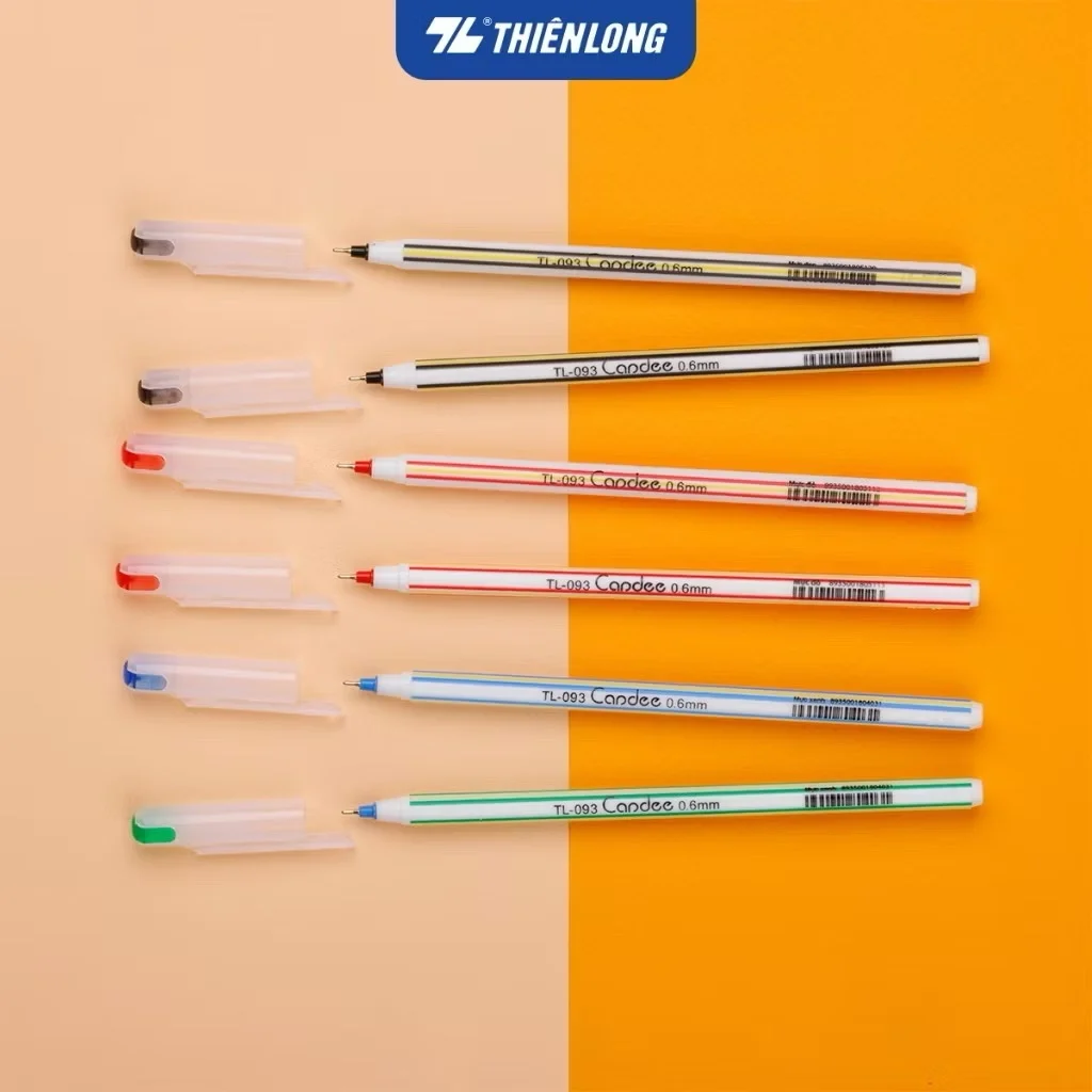 Bút bi Thiên Long TL-093 ngòi 0.6mm mực xanh/đỏ/đen có nắp đậy, trọng lượng nhẹ phù hợp tốc kí
