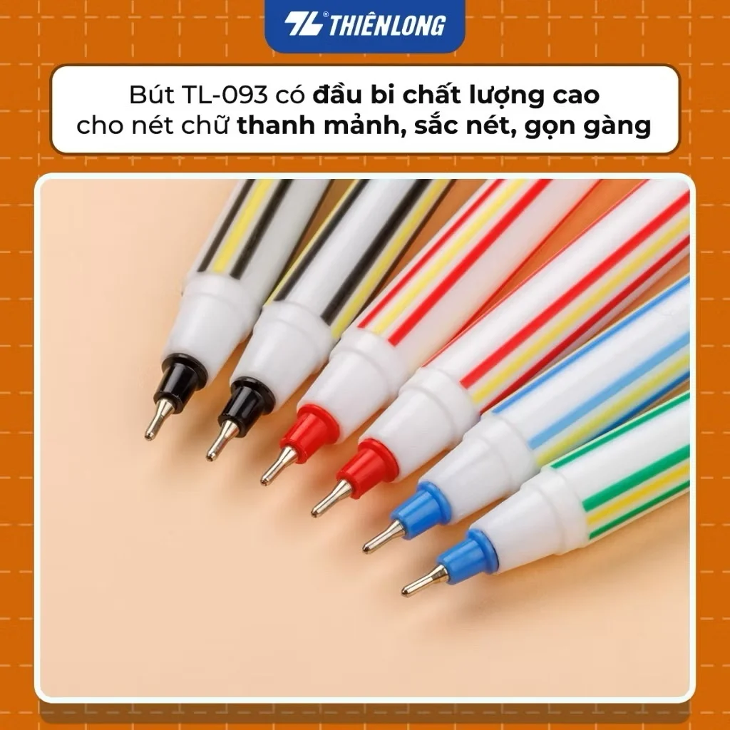 Bút bi Thiên Long TL-093 ngòi 0.6mm mực xanh/đỏ/đen có nắp đậy, trọng lượng nhẹ phù hợp tốc kí