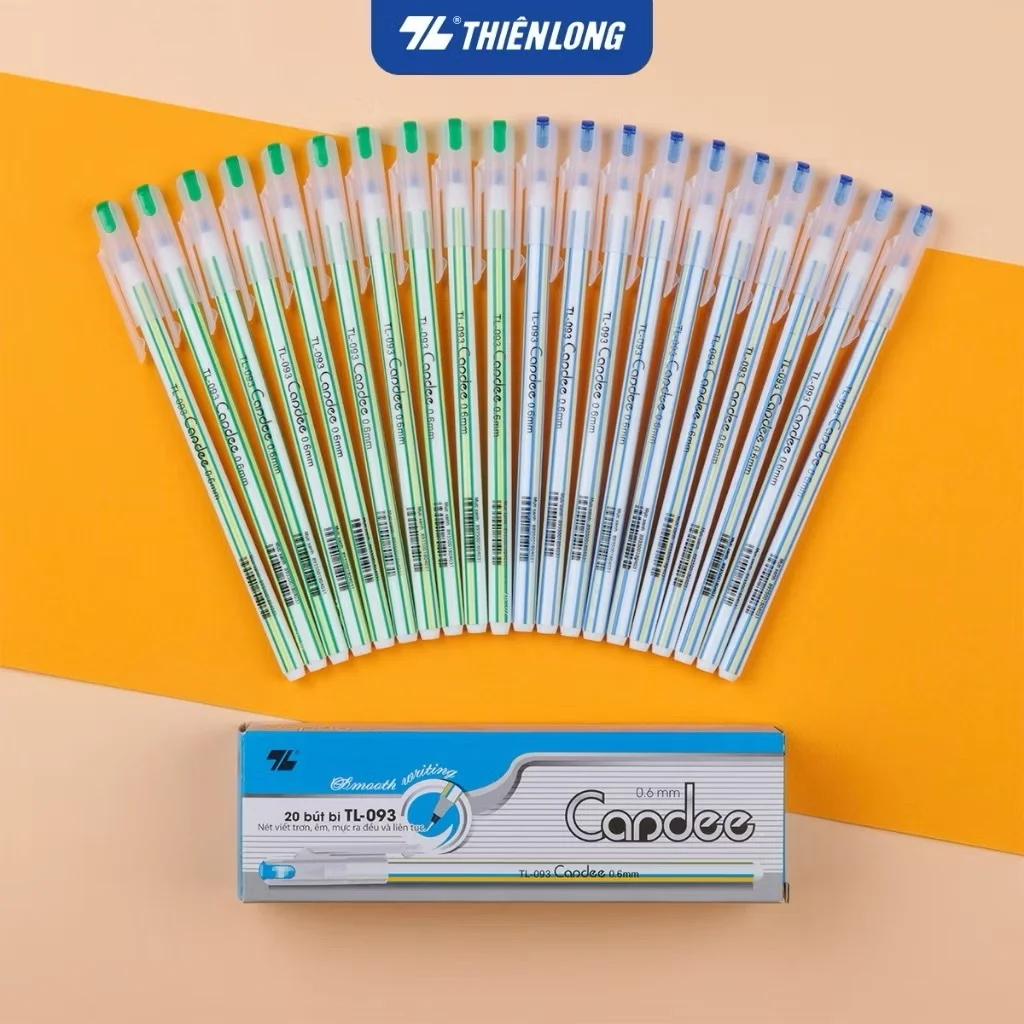 Bút bi Thiên Long TL-093 ngòi 0.6mm mực xanh/đỏ/đen có nắp đậy, trọng lượng nhẹ phù hợp tốc kí
