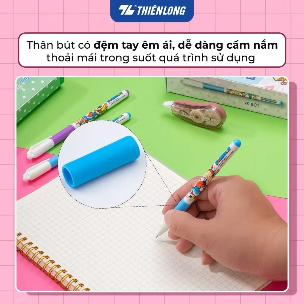 Bút gel Doremon GEL-012/DO ngòi 0.5mm cho học sinh tiểu học, có đệm tay mềm