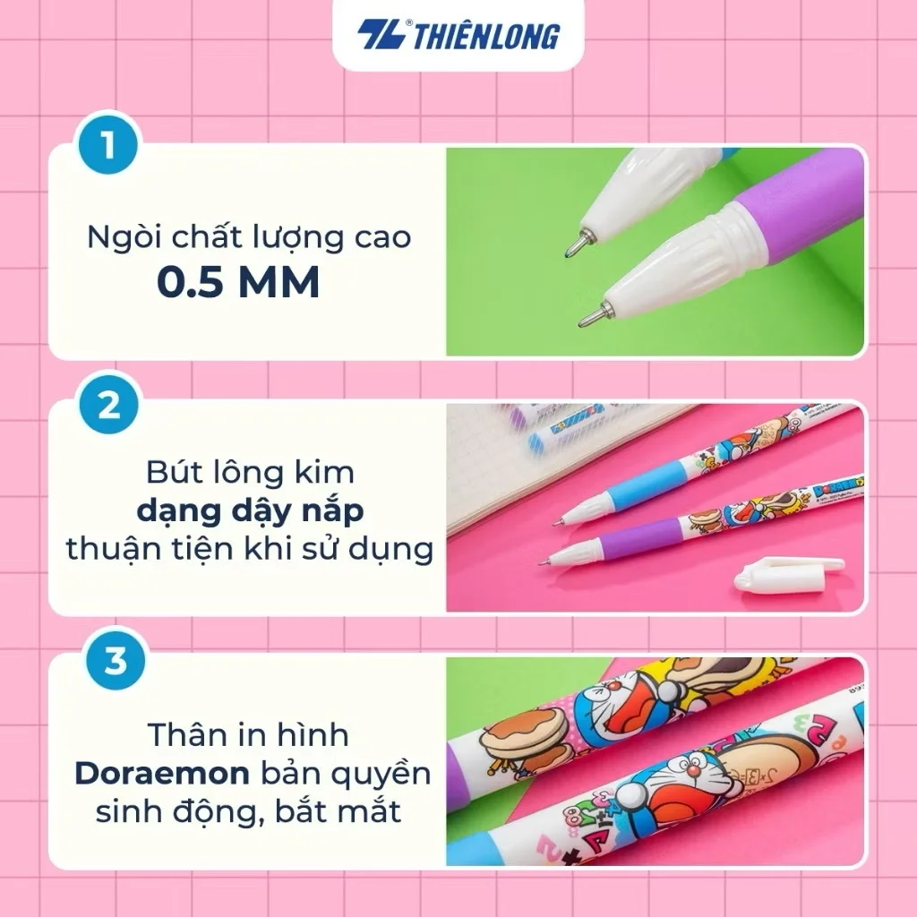 Bút gel Doremon GEL-012/DO ngòi 0.5mm cho học sinh tiểu học, có đệm tay mềm