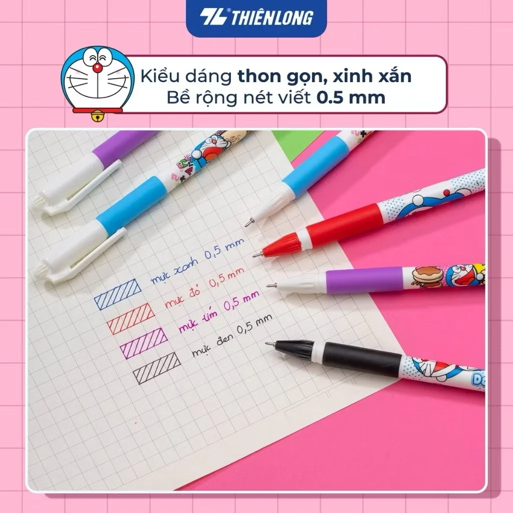 Bút gel Doremon GEL-012/DO ngòi 0.5mm cho học sinh tiểu học, có đệm tay mềm