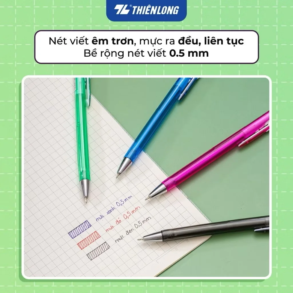 Bút Gel Thiên Long GEL-B011 ngòi 0.5mm mực xanh/đỏ/đen kiểu dáng đơn giản, có đệm mềm giúp cầm tay êm