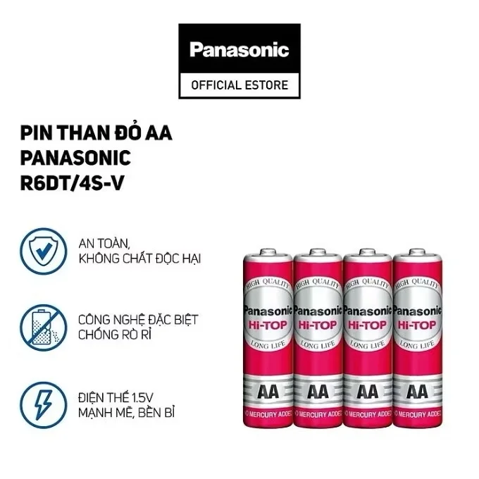 Pin tiểu đỏ AA Panasonic R6DT/4S - dùng cho điều khiển, đồ chơi, đồ điện tử