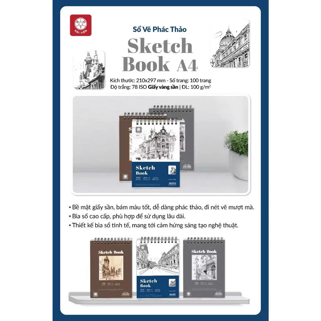 Sổ vẽ phác thảo Sketchbook A4 - Giấy vàng sần - ĐL 100g/m2