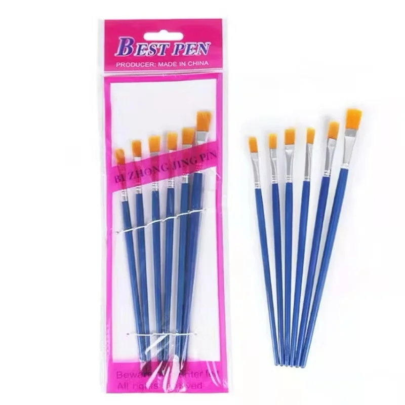 Cọ 6 Cây Cọ Vẽ Mỹ Thuật Loại Dẹp, Nhọn Dùng Để Tô Tượng, Tô Màu Nước, Sơn Dầu, Màu Acrylic (Mẫu Ngẫu Nhiên)