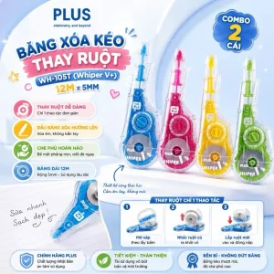 Bút Xóa Kéo, ruột băng xóa kéo PLUS dài Whiper V Happy Color WH – 105T