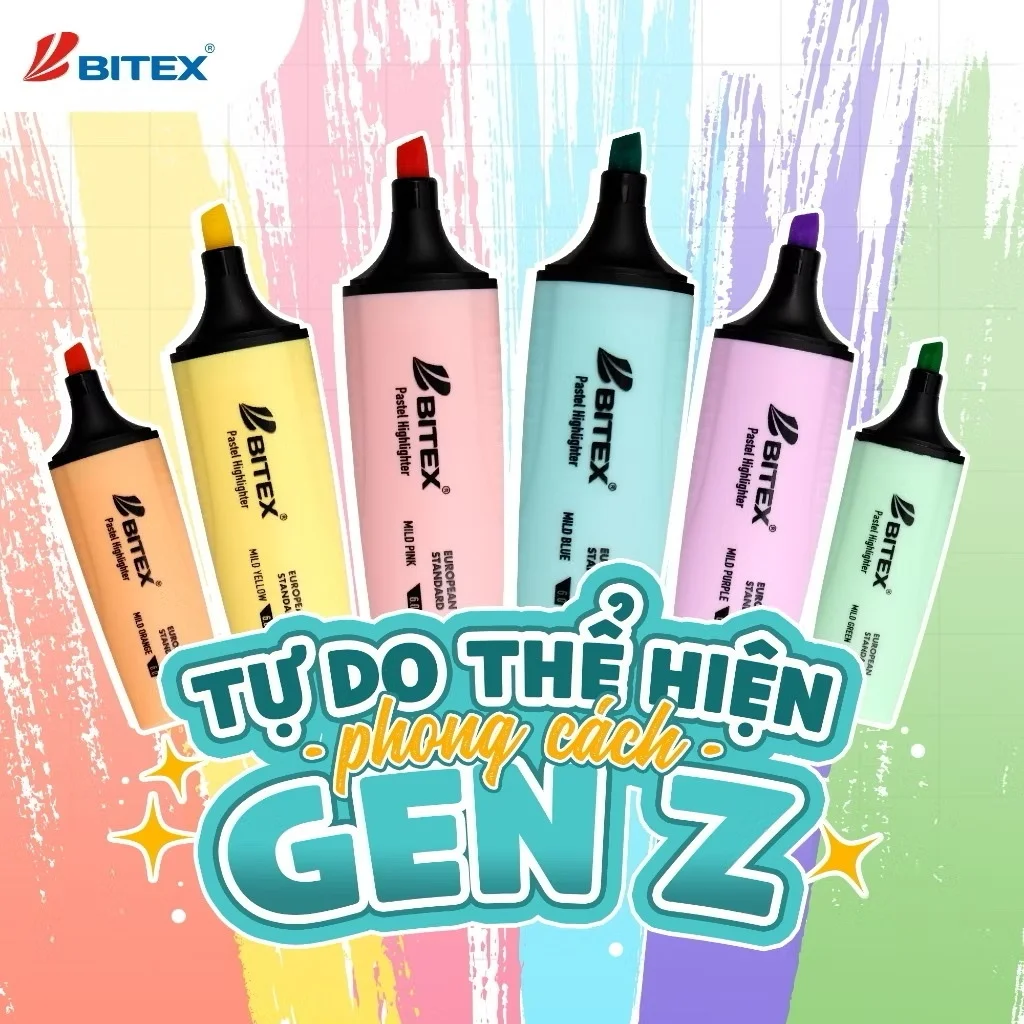 Bút Dạ Quang HL05 Hiệu Bitex Màu Pastel Dịu Nhẹ, Mực Ra Đều, Khô Nhanh, Màu Sắc Đa Dạng