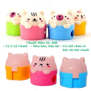 Đồ Chuốt Bút Viết Chì / Đồ Gọt Bút Viết Chì 2 Lỗ Chuốt Hình Con Mèo XL 360 Dễ Thương, Có Đồ Đựng Vỏ Chì
