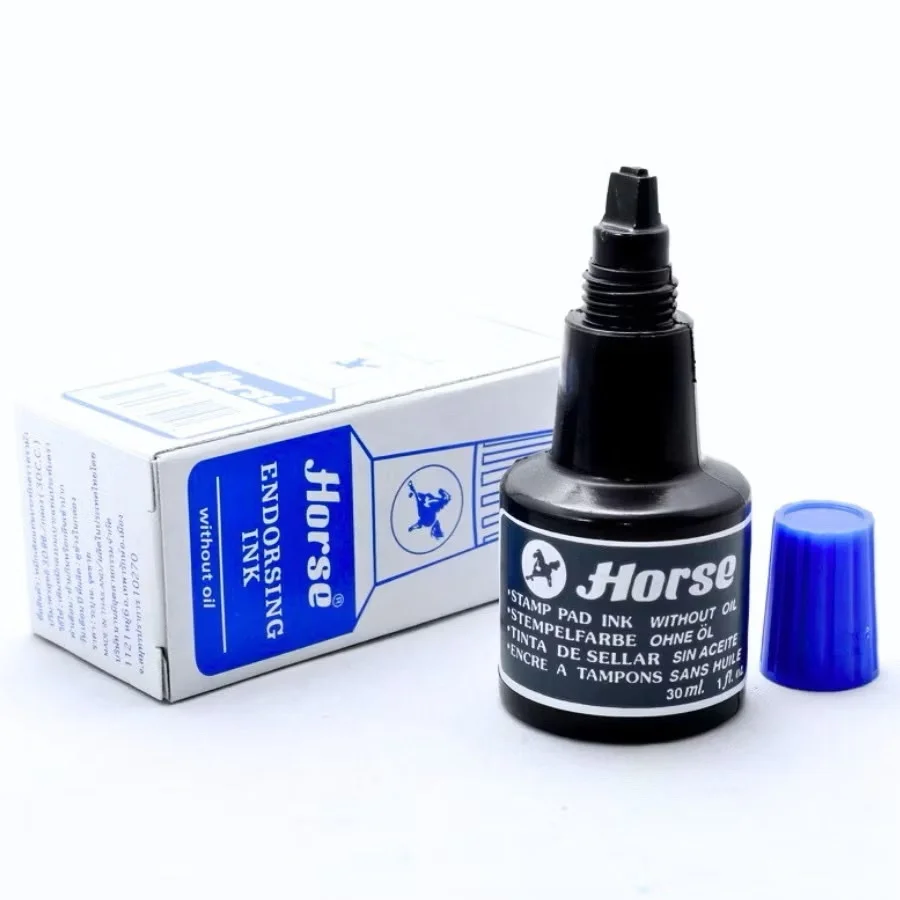 Mực dấu Horse 30ml mực Xanh/Đỏ/Đen, mực tươi sáng, đậm đặc, nhanh khô, không mùi