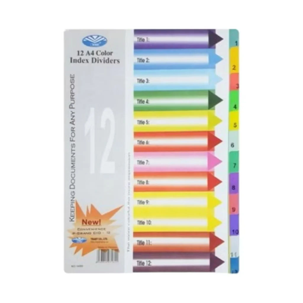 Bìa phân trang nhựa 12 số màu phân chia trang cho tờ giấy a4 chia đánh dấu file