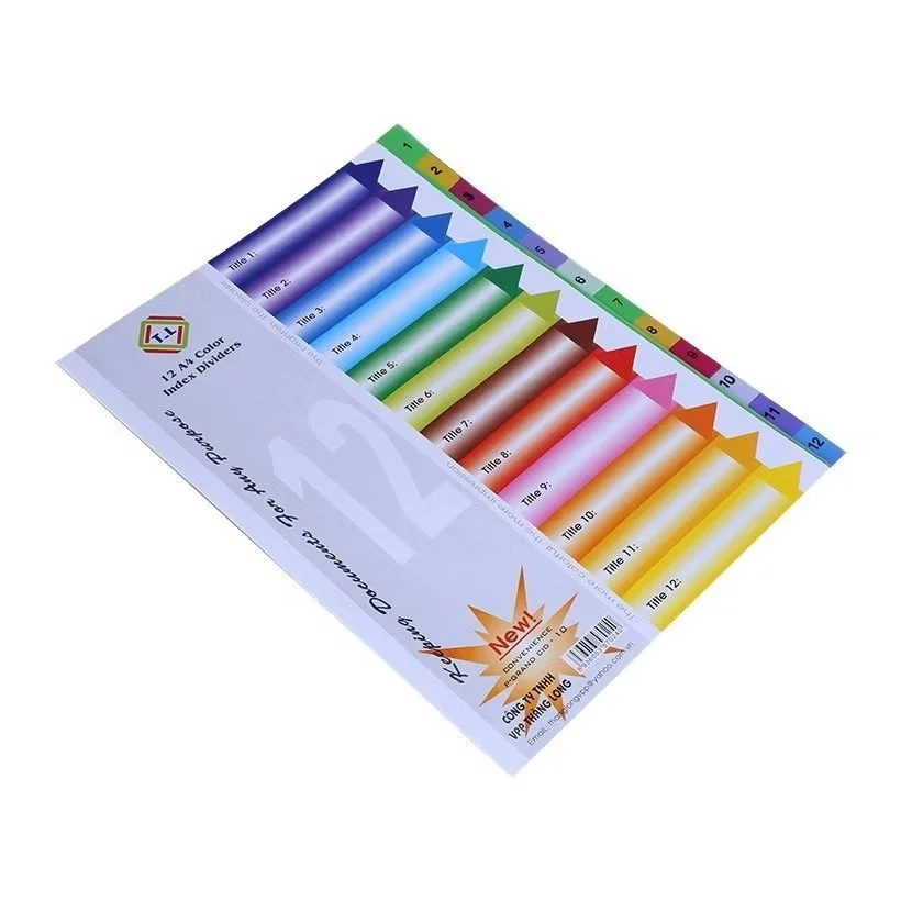 Bìa phân trang nhựa 12 số màu phân chia trang cho tờ giấy a4 chia đánh dấu file