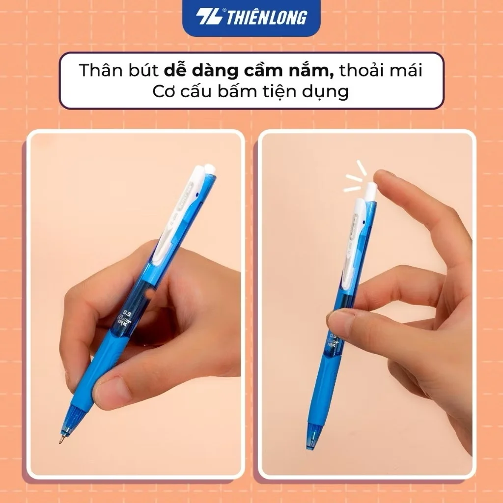 Bút bi Thiên Long TL-095 mực xanh/đỏ/đen ngòi 0.5mm kiểu dáng hiện đại cầm tay thoải mái, nét đều trơn