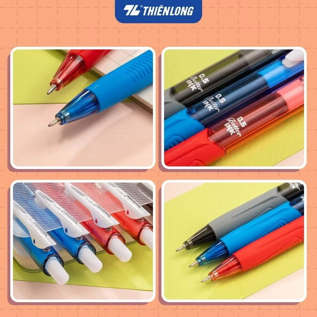 Bút bi Thiên Long TL-095 mực xanh/đỏ/đen ngòi 0.5mm kiểu dáng hiện đại cầm tay thoải mái, nét đều trơn