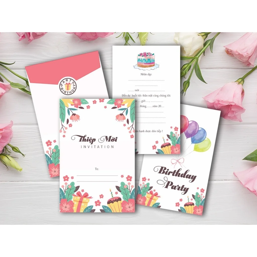 Thiệp mời sinh nhật lót đơn các loại - viết tay
