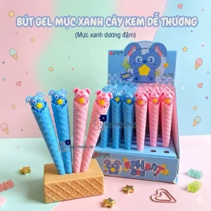 Bút Gel Mực Xanh hình kem ốc quế viết êm, ra mực đều, không đứt nét, dùng học tập, ghi chép, vẽ