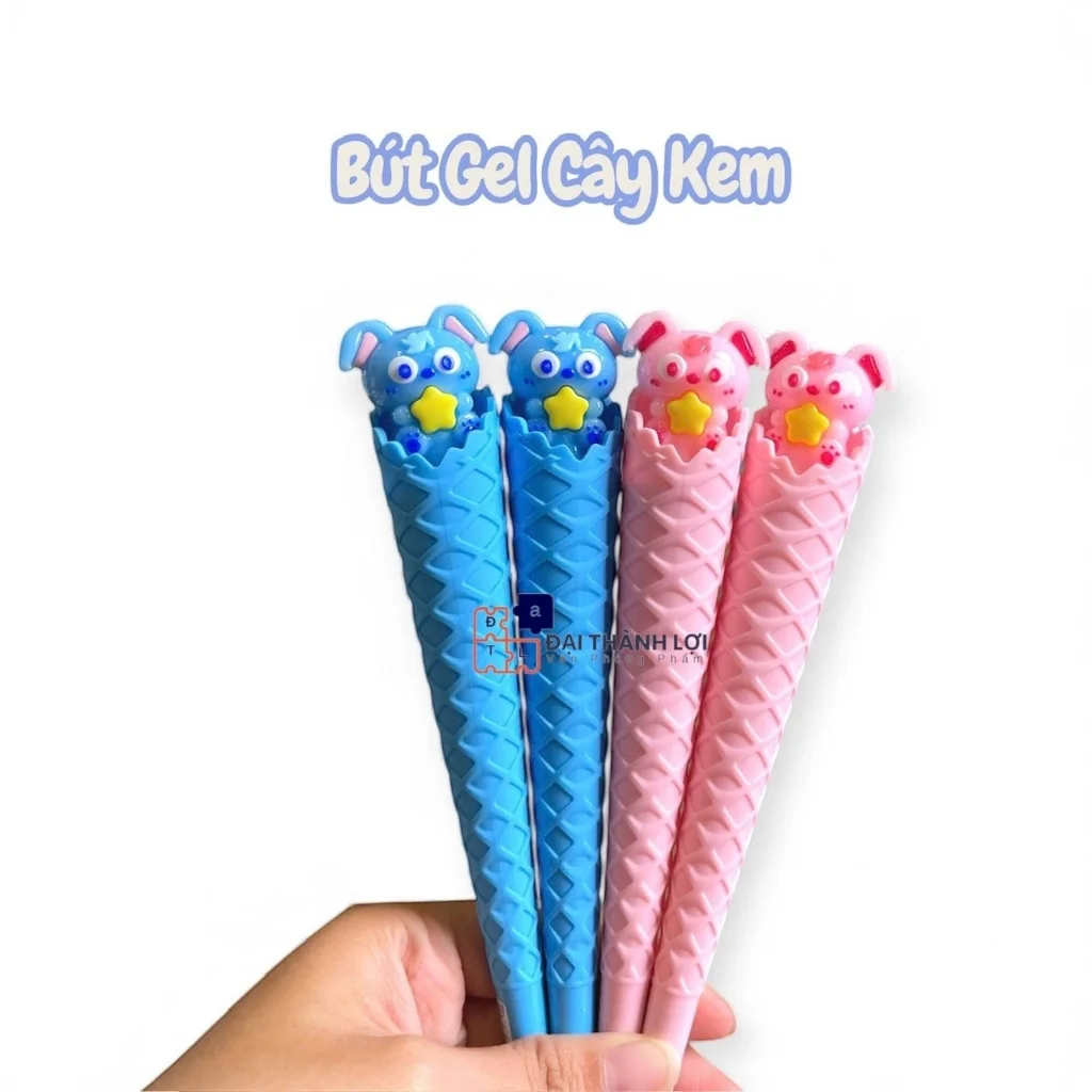 Bút Gel Mực Xanh hình kem ốc quế viết êm, ra mực đều, không đứt nét, dùng học tập, ghi chép, vẽ