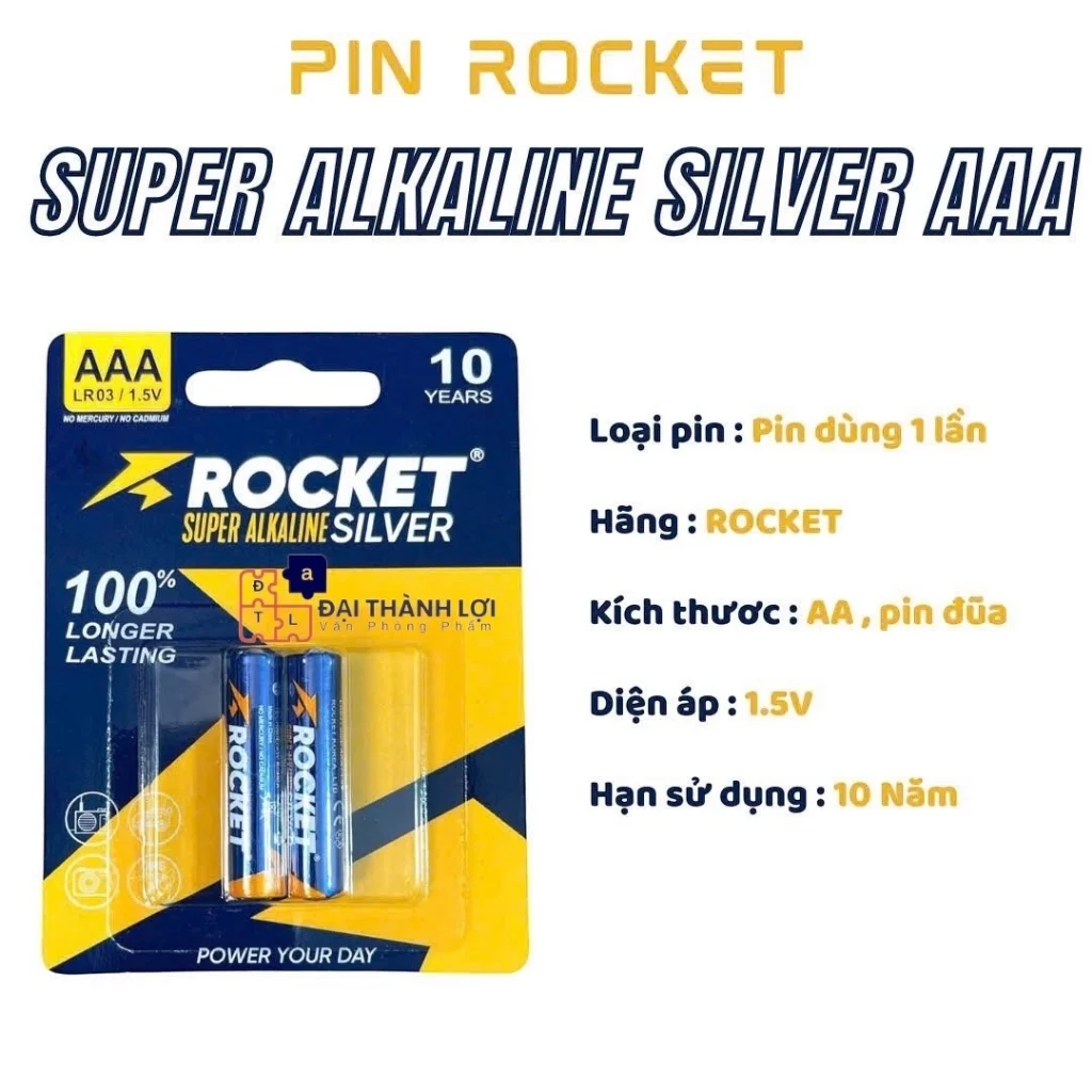 Pin ALKALINE ROCKET SILVER ( XANH ) 3A( AAA) 1.5V chính hãng, chất lượng cao, giá siêu tốt VỈ 2 VIÊN