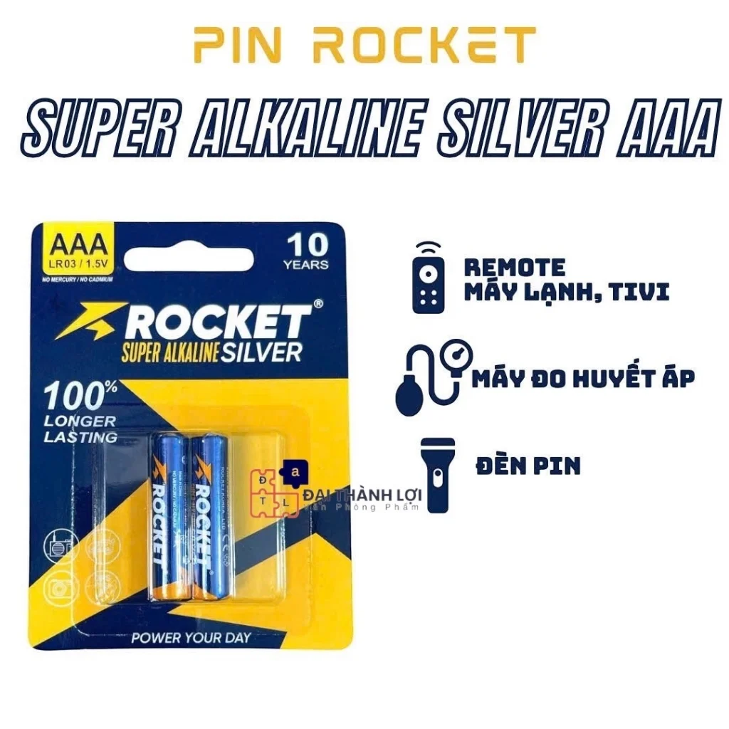 Pin ALKALINE ROCKET SILVER ( XANH ) 3A( AAA) 1.5V chính hãng, chất lượng cao, giá siêu tốt VỈ 2 VIÊN