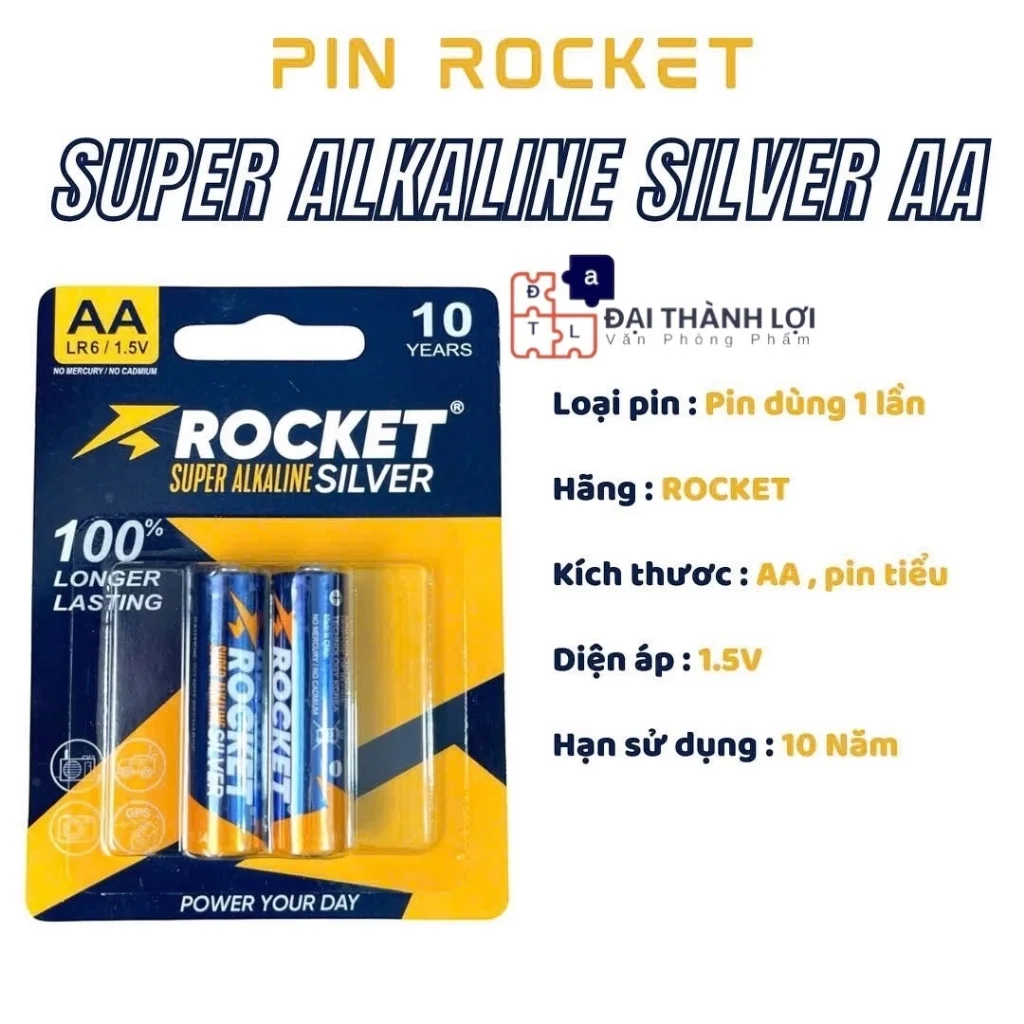 Pin ALKALINE ROCKET SILVER ( XANH ) AA 1.5V chính hãng, chất lượng cao, giá siêu tốt