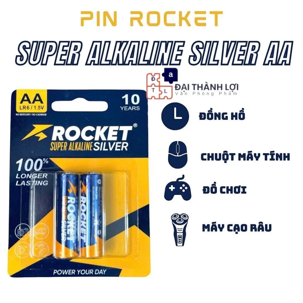 Pin ALKALINE ROCKET SILVER ( XANH ) AA 1.5V chính hãng, chất lượng cao, giá siêu tốt