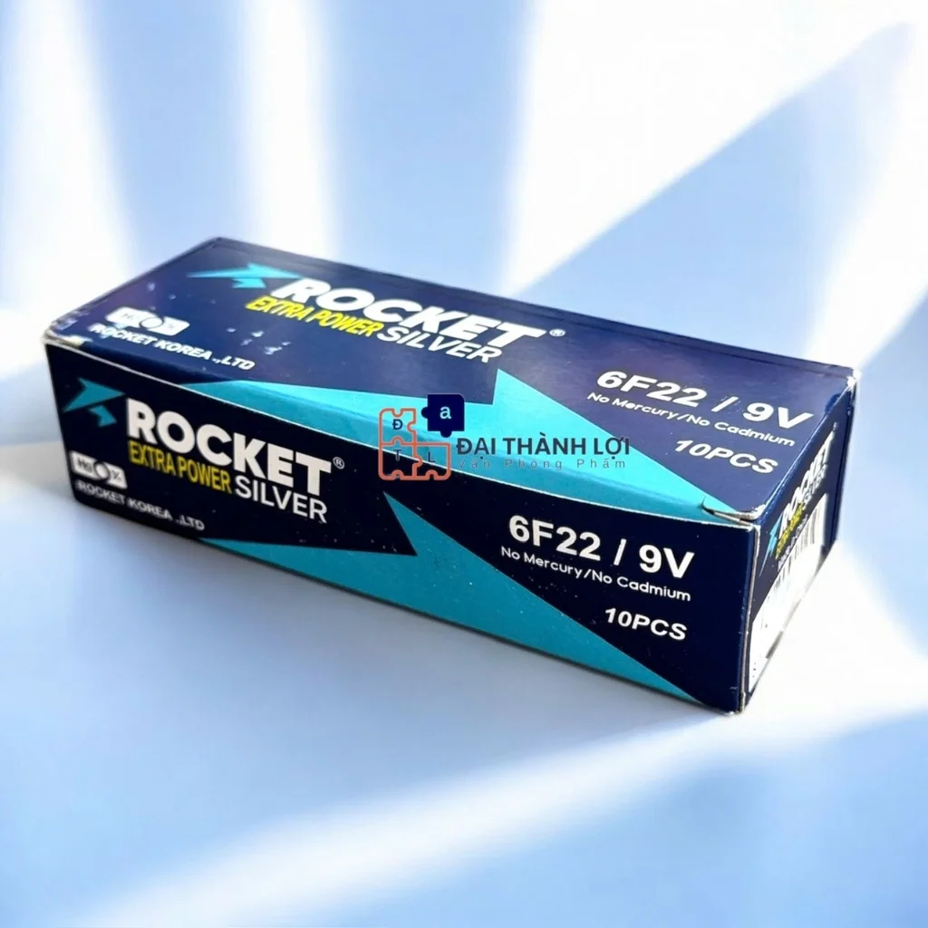 Pin 9V Rocket 6F22/V9 Dùng Cho pin đàn, micro, đèn pin Chính Hãng Dung Lượng Cao
