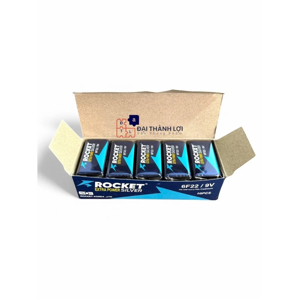 Pin 9V Rocket 6F22/V9 Dùng Cho pin đàn, micro, đèn pin Chính Hãng Dung Lượng Cao