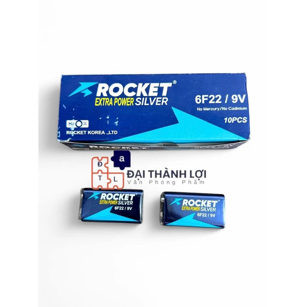 Pin 9V Rocket 6F22/V9 Dùng Cho pin đàn, micro, đèn pin Chính Hãng Dung Lượng Cao