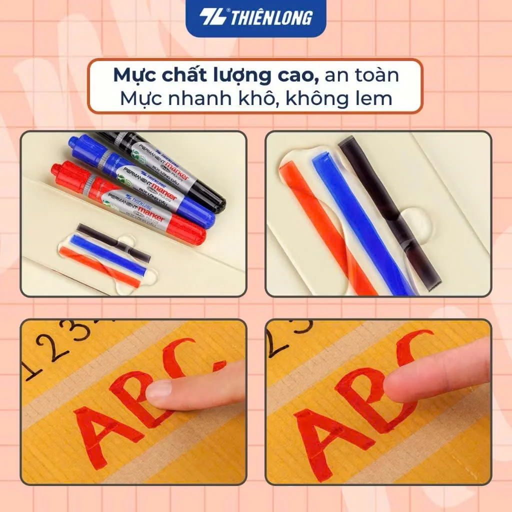 Mực bút lông dầu Thiên Long PMI-01 Mực Xanh/ Đỏ/ Đen, bám dính tốt, không độc hại theo tiêu chuẩn Châu Âu