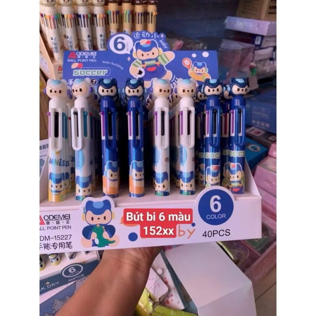 Viết bi bấm 6 ngòi - 6 màu khác nhau gắn thú - mẫu dễ thương