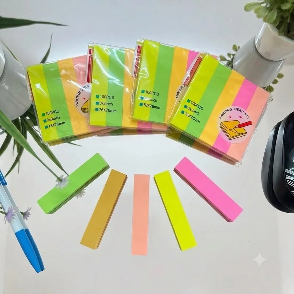 Giấy note/ghi chú màu dạ quang khổ 3x3 (cắt 3,4,5 màu) giấy ghi chú