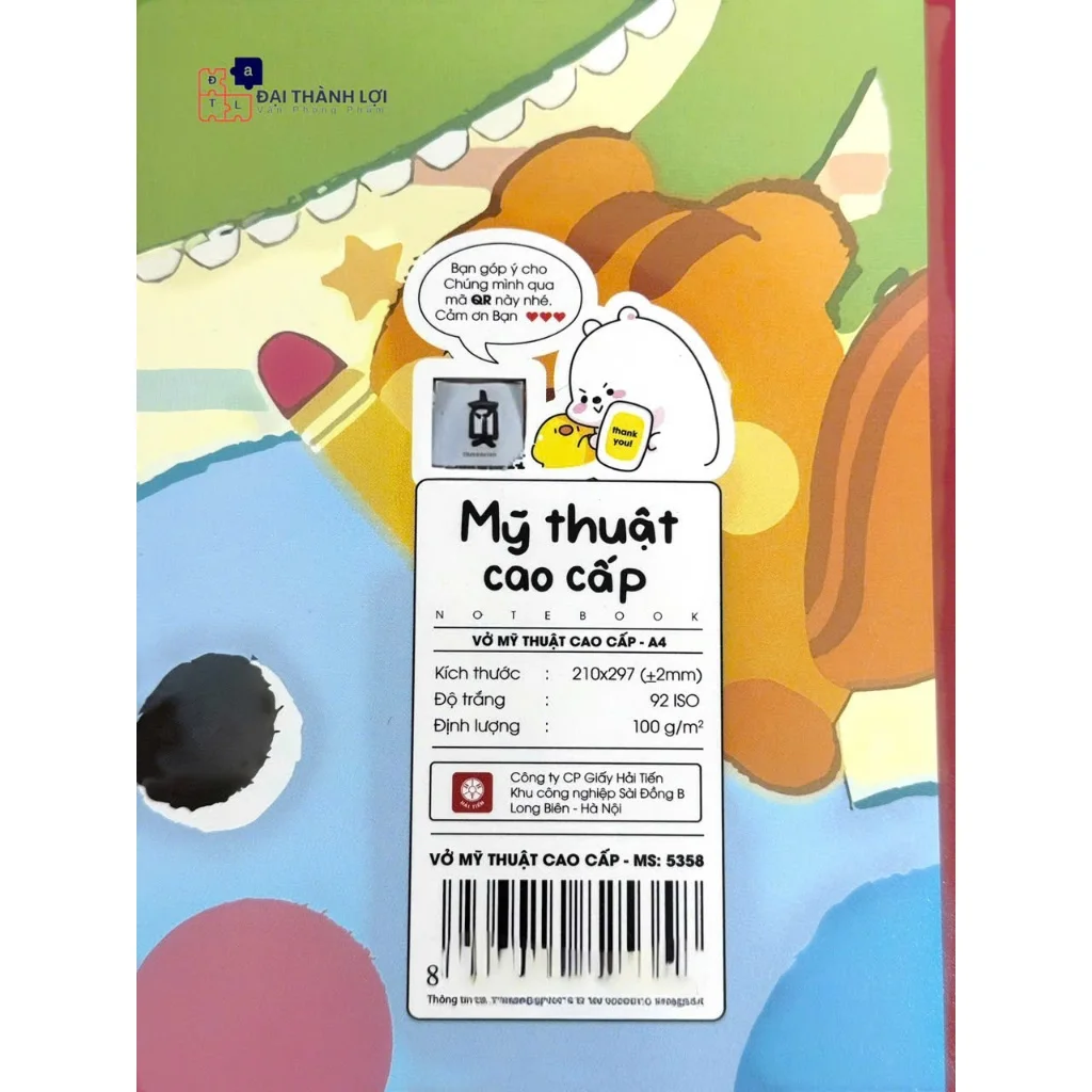 Vở Vẽ Mỹ Thuật Hải Tiến A4 5358 Sổ Vẽ Định Lượng 100 g/m2, Giao Bìa Màu Ngẫu Nhiên