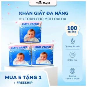 Khăn Giấy Đa Năng Bịch 100 Tờ – Mềm Mịn, An Toàn, Không Mùi, Giấy vuông kích thước lớn thật Tiện dụng